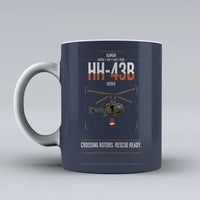 Thumbnail for Kaman HH-43B Huskie design on dark blue ceramic mug, double-side print