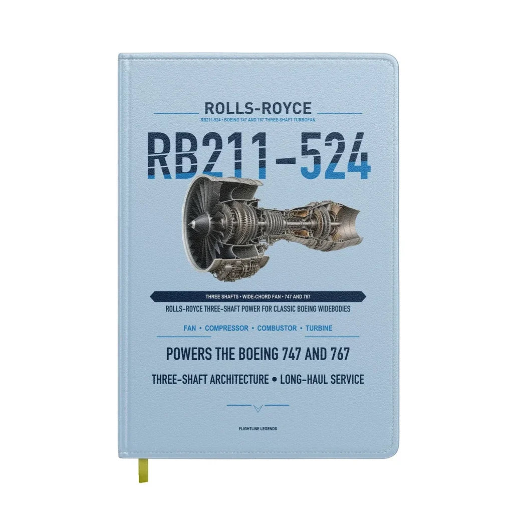 RB211-524 design on light blue notebook