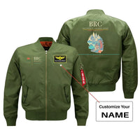 Thumbnail for San Carlos de Bariloche Airport (BRC) design on green bomber jacket with custom name patch