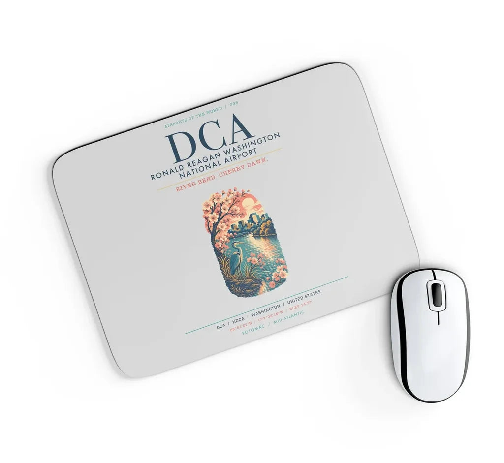 Ronald Reagan Washington National Airport (DCA) design on light gray rectangle mouse pad