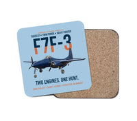 Thumbnail for F7F-3 Tigercat Two Engines One Hunt design on light blue 1 piece coaster