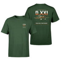 Thumbnail for Fokker D.XXI — Dutch LVA aircraft 221 design on dark green t-shirt, double-side print