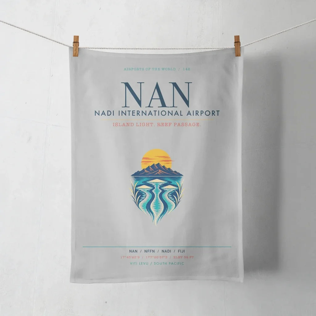 Nadi International Airport (NAN) design on light gray towel