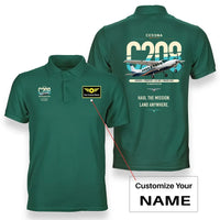Thumbnail for Cessna 208 Caravan design on green+name double-side polo t-shirt, double-side print