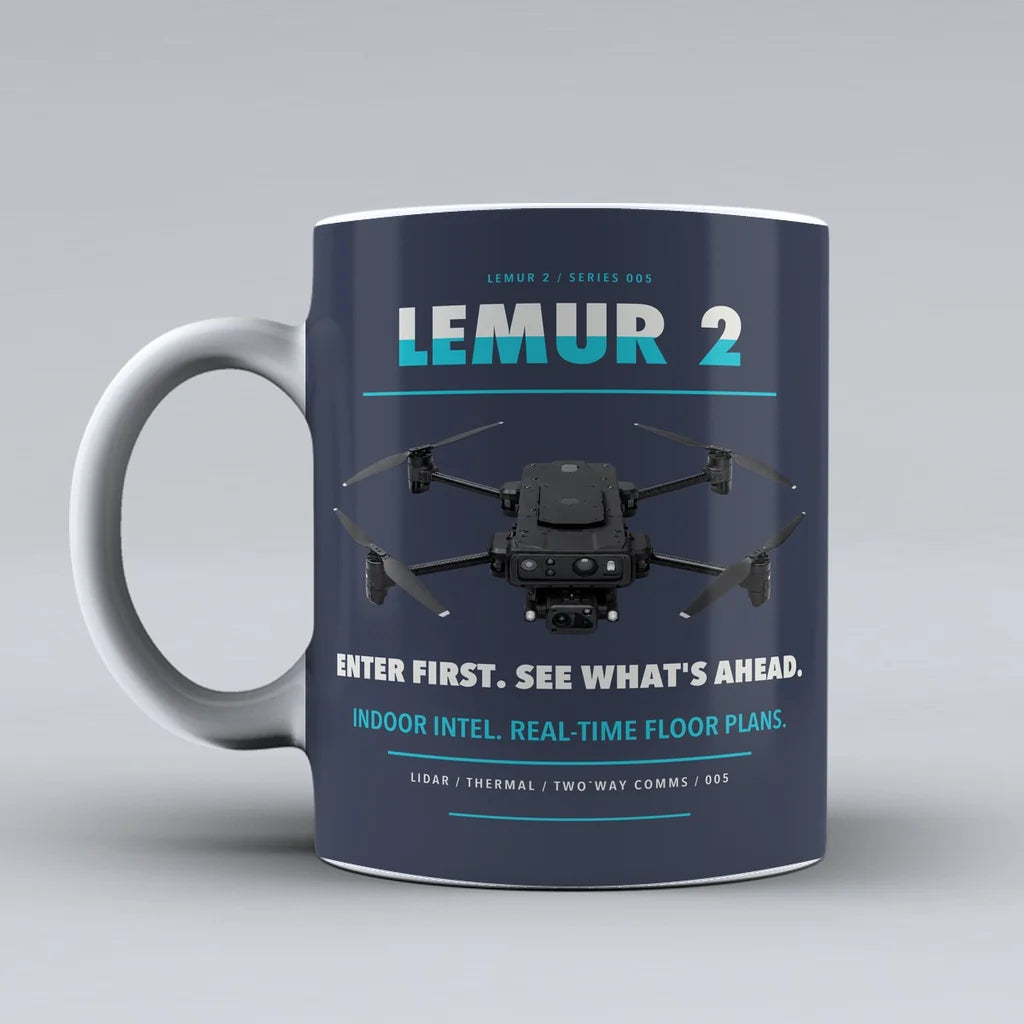 LEMUR 2 Mug design on dark blue brinc