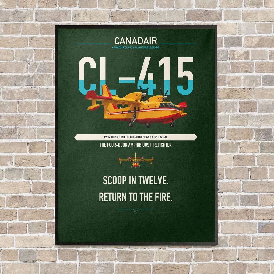 Canadair CL-415 vertical canvas print - framed - dark green background