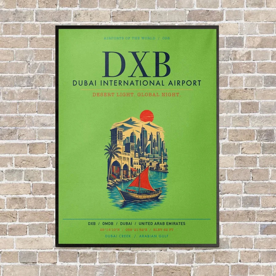 Dubai International Airport DXB vertical canvas print - framed - light green background