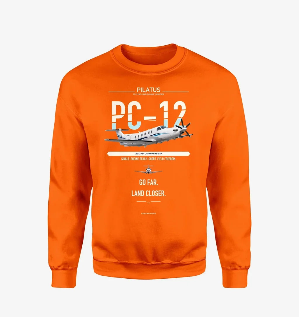 Pilatus PC-12 PRO design on orange sweatshirt