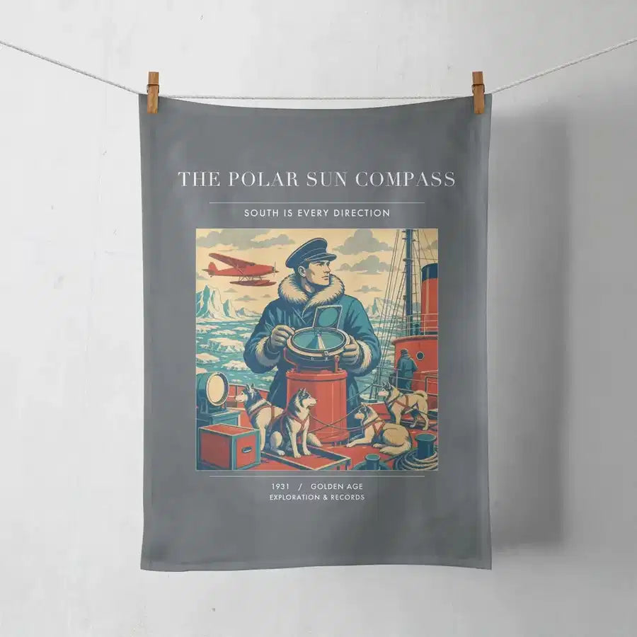 VINTAGE G4204 - The Polar Sun Compass - Designed Towels design on gray