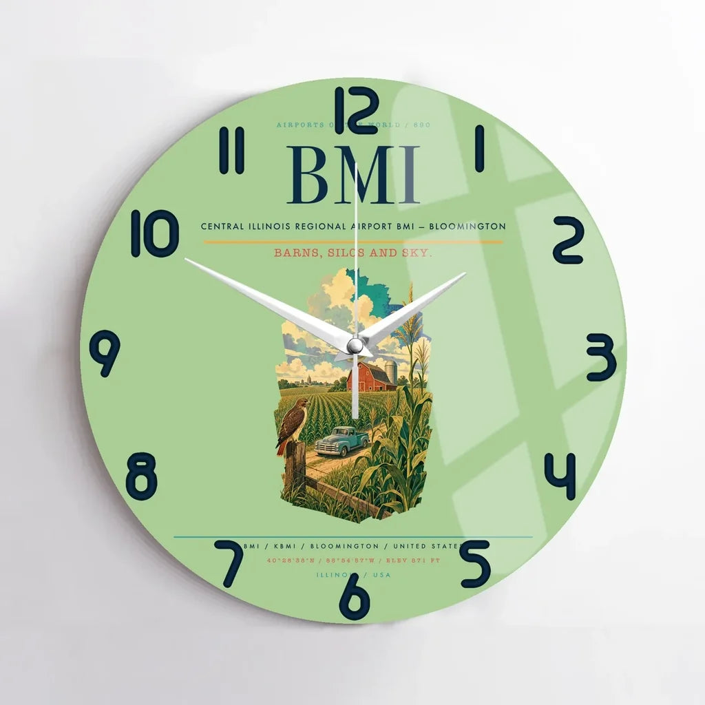 Central Illinois Regional Airport (BMI) design on light green no frame wall clock