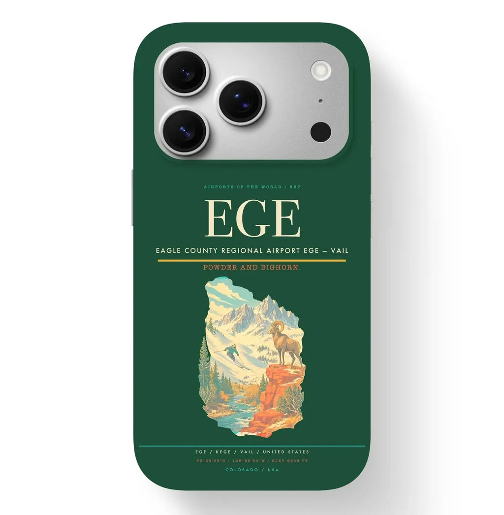 Vail Airport (EGE) design on dark green iPhone 17 Pro MagSafe case