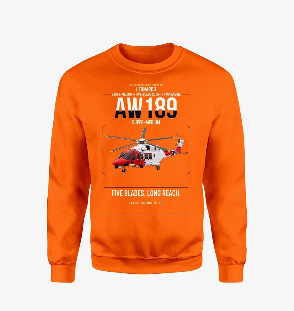Leonardo AW189 design on orange sweatshirt