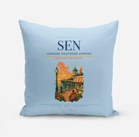 Thumbnail for London Southend Airport (SEN) design on light blue pillow