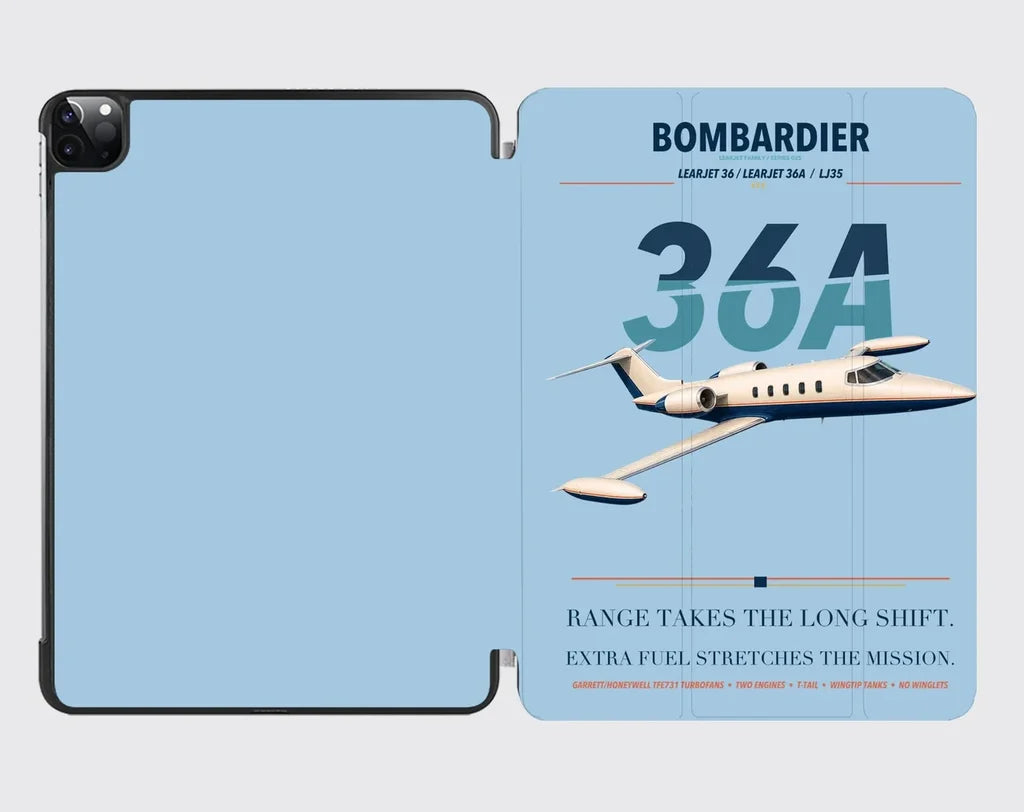 Bombardier Learjet 36A design on light blue ipad tablet case