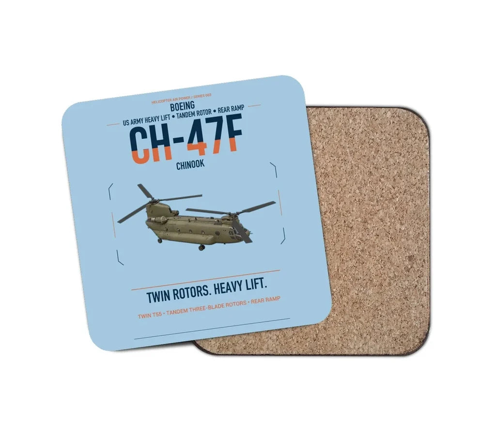 Boeing CH-47F Chinook design on light blue 1 piece coaster