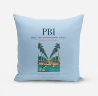 Thumbnail for Palm Beach International Airport (PBI) design on light blue pillow