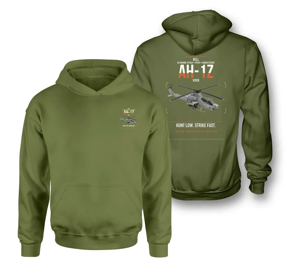 Bell AH-1Z Viper design on green army double-side hoodie, double-side print