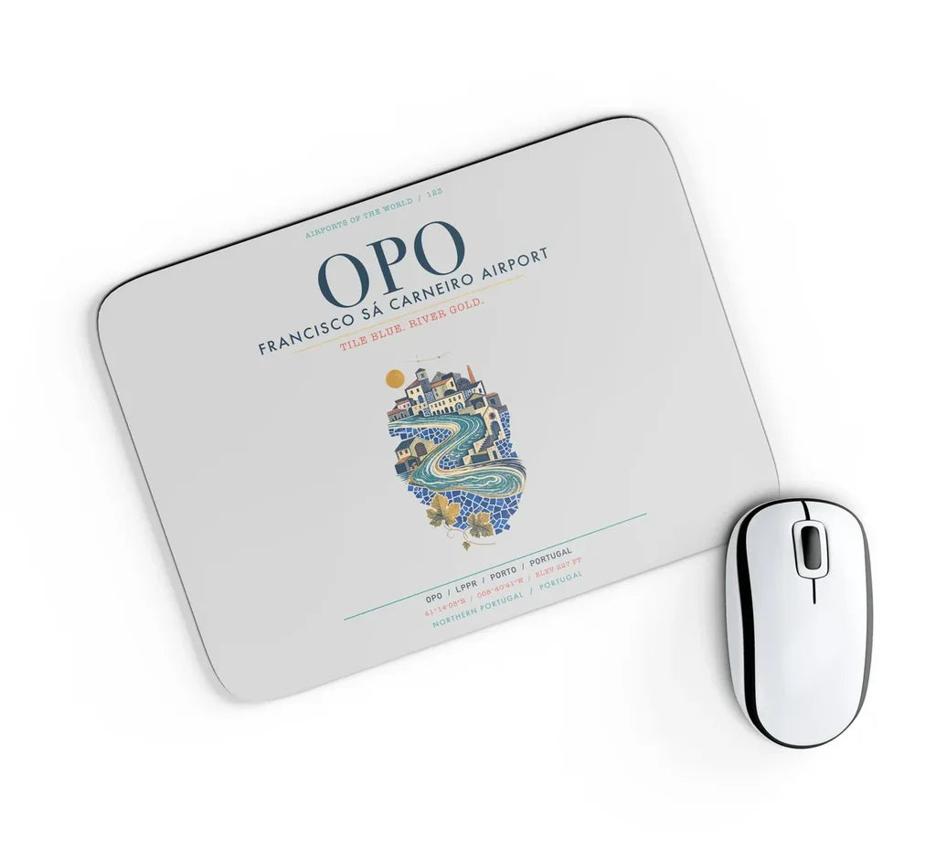 Porto Francisco Sá Carneiro Airport (OPO) design on light gray rectangle mouse pad