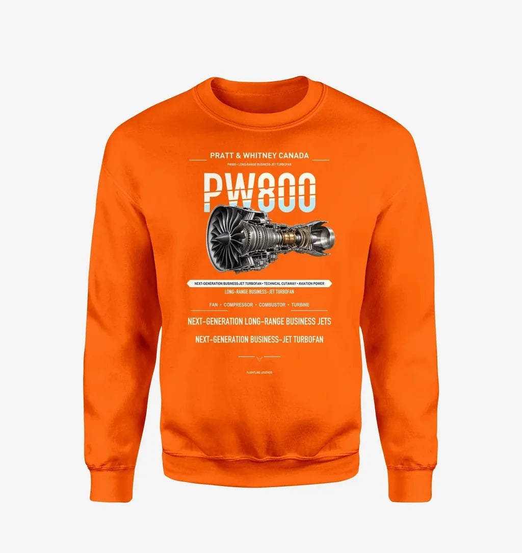 PW800 design on orange sweatshirt