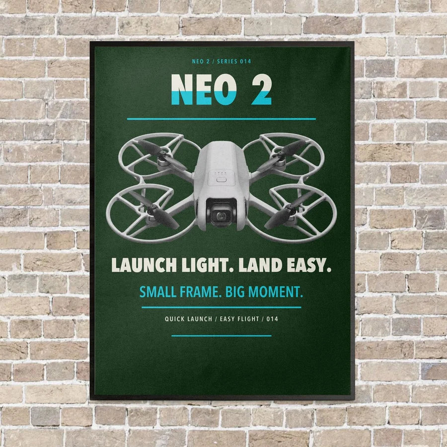 DJI Neo 2 vertical canvas print - framed - dark green background