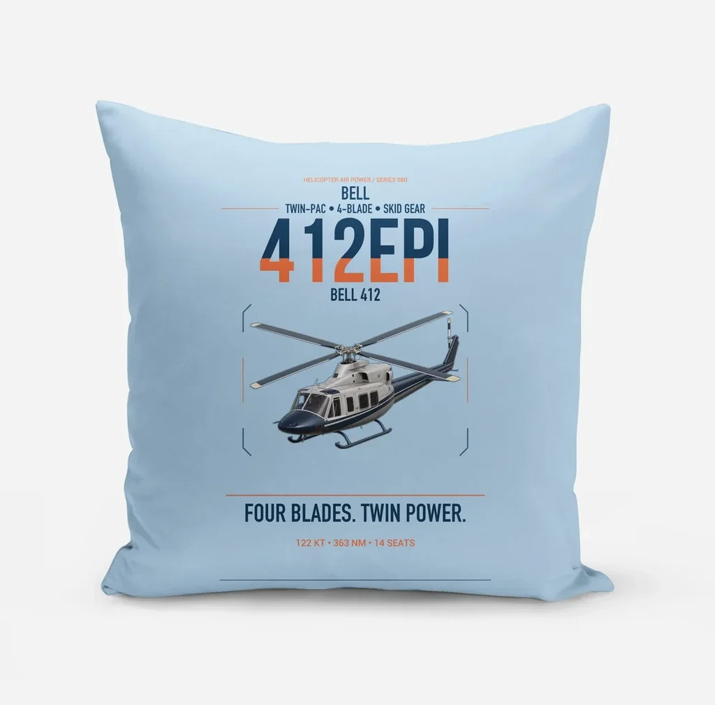 Bell 412EPI design on light blue pillow