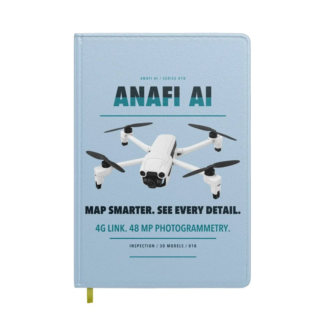Parrot ANAFI Ai design on light blue notebook