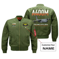 Thumbnail for Airbus A400M Atlas design on green+name bomber jacket, double-side print