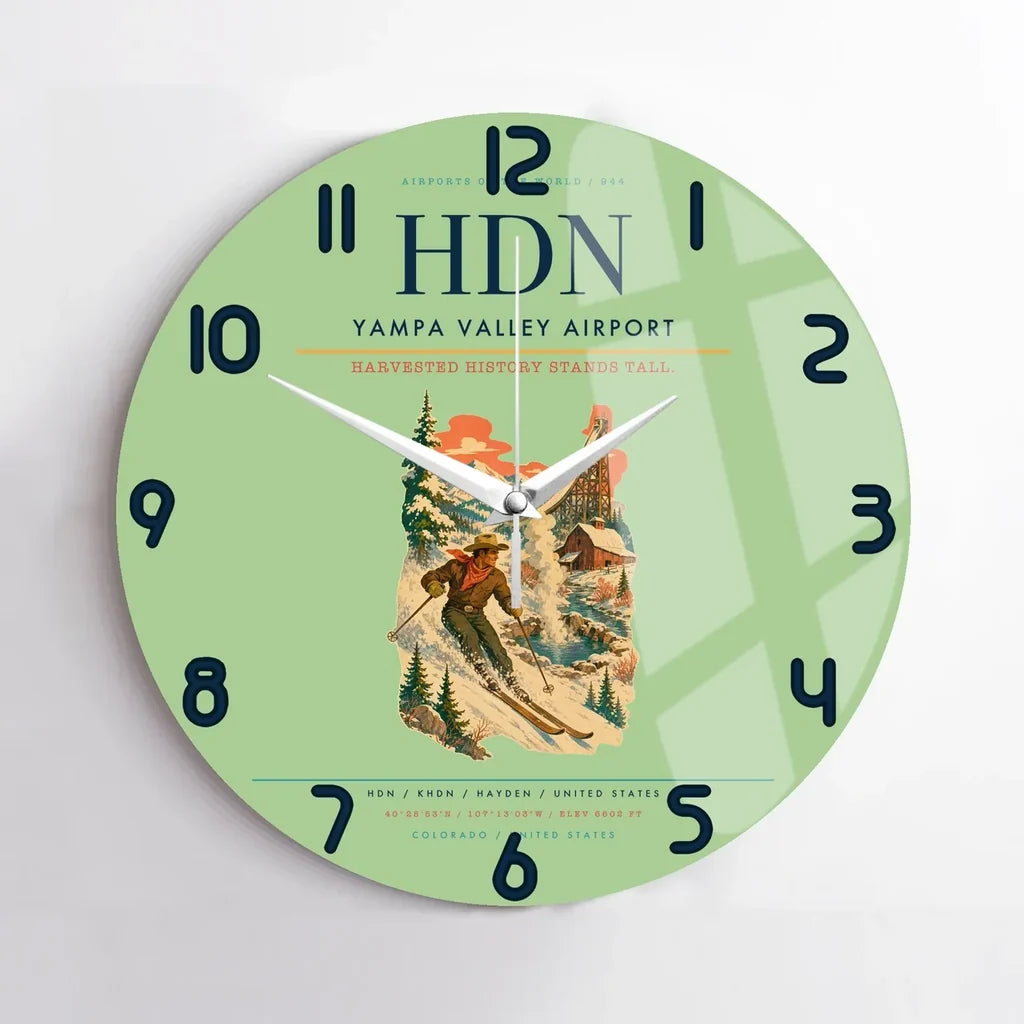 Yampa Valley Airport (HDN) design on light green no frame wall clock