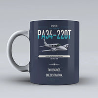 Thumbnail for Piper PA-34-220T Seneca V design on dark blue ceramic mug, double-side print
