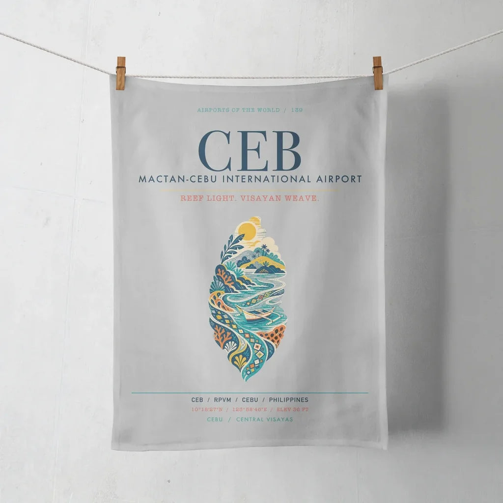 Mactan-Cebu International Airport (CEB) design on light gray towel