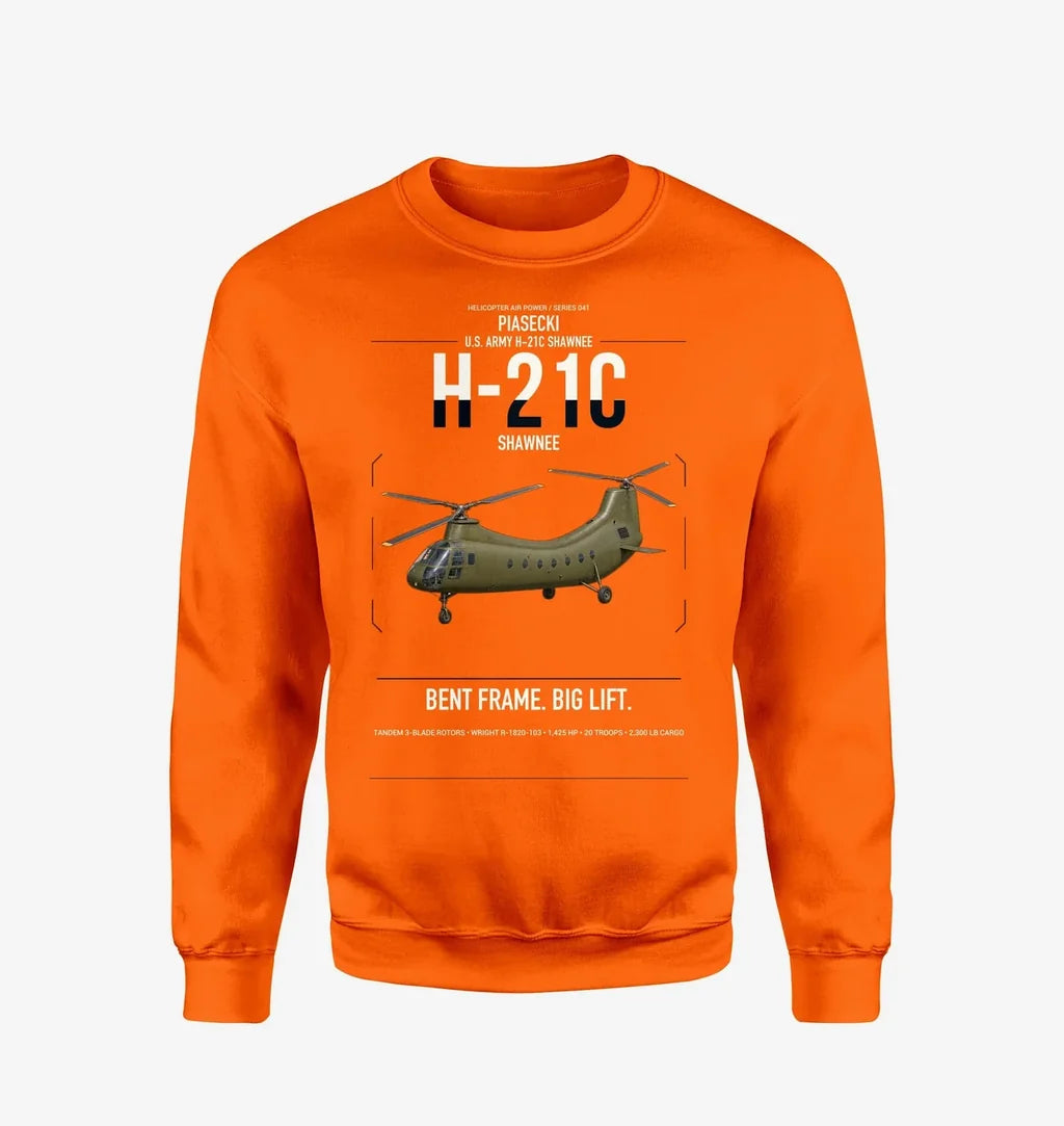 Piasecki H-21C Shawnee design on orange sweatshirt
