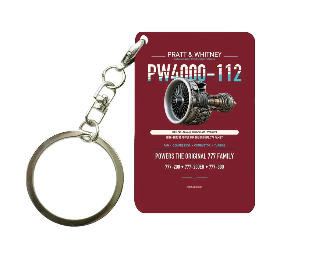 PW4000-112 Key Chain design on dark red key chain