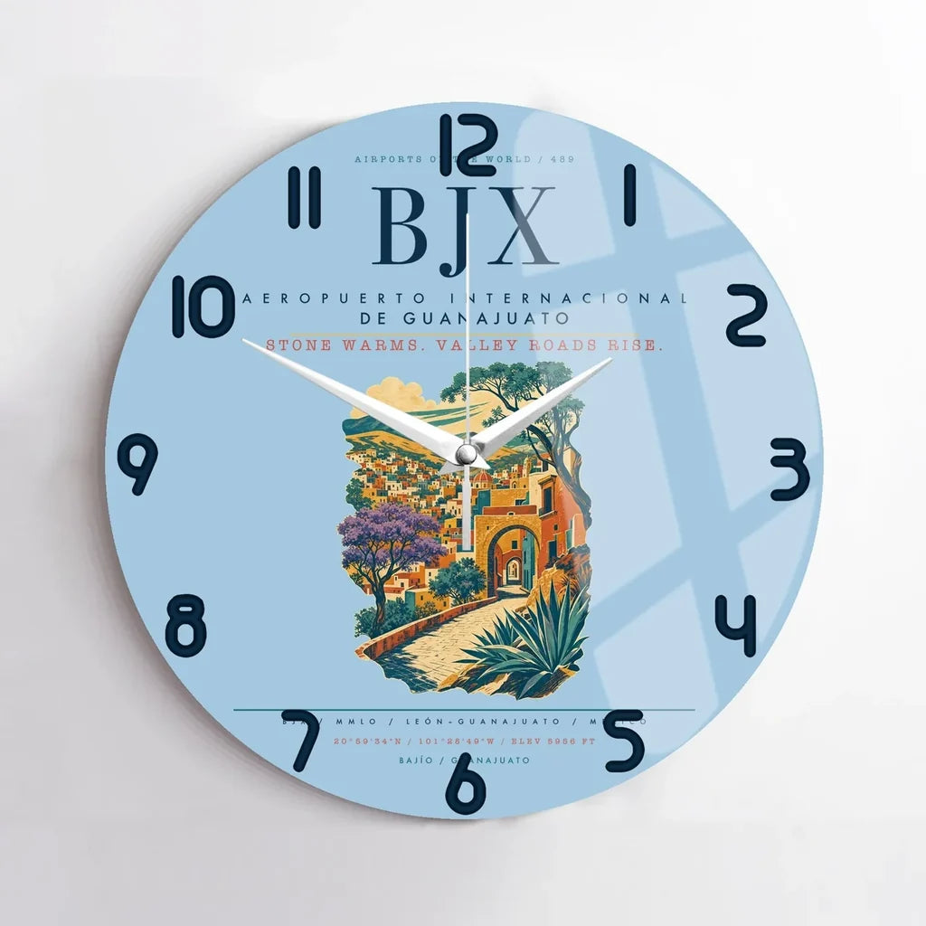 Aeropuerto Internacional de Guanajuato (BJX) design on light blue no frame wall clock