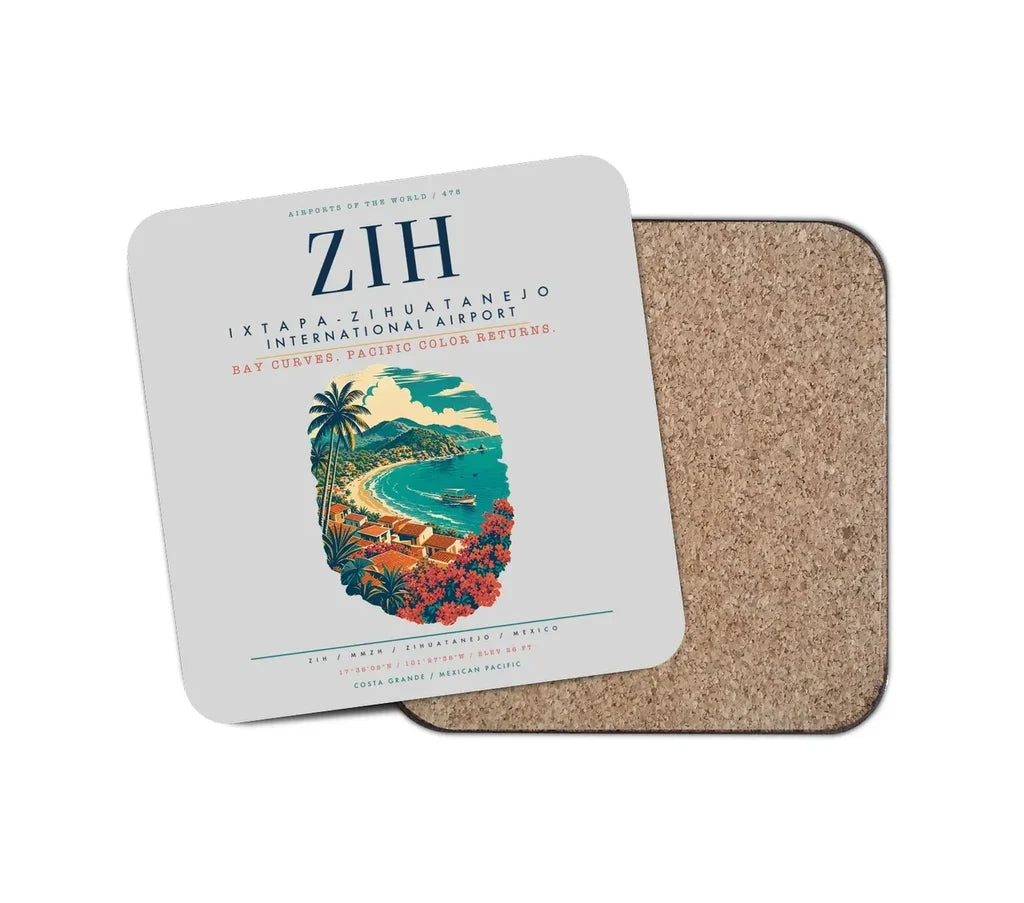 Ixtapa-Zihuatanejo International Airport (ZIH) design on light gray 1 piece coaster