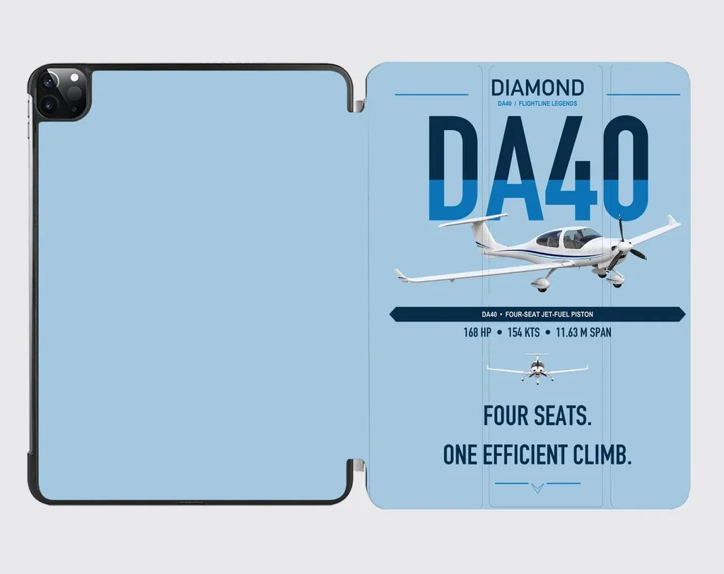 Diamond DA40 design on light blue ipad tablet case