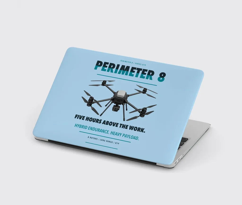 Skyfront Perimeter 8 design on light blue MacBook case