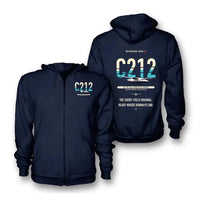 Thumbnail for CASA C-212-100 Aviocar design on navy blue zipped hoodie