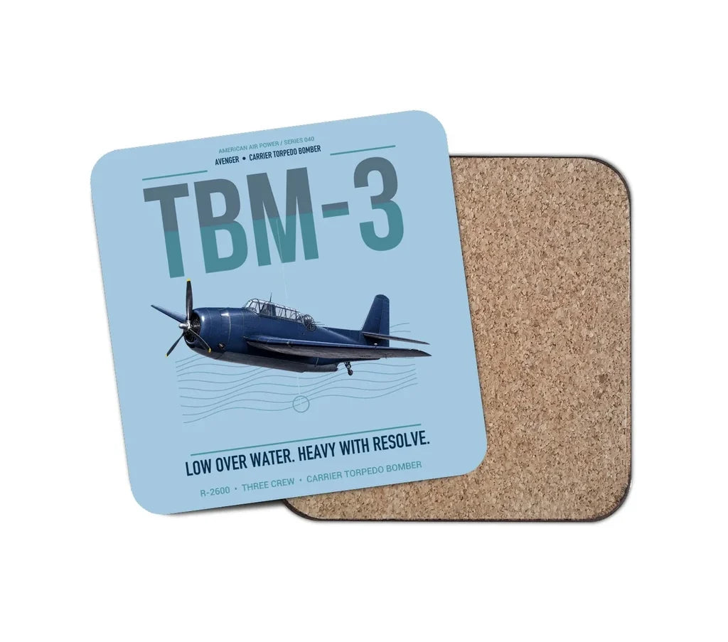 TBM-3 Avenger design on light blue 1 piece coaster