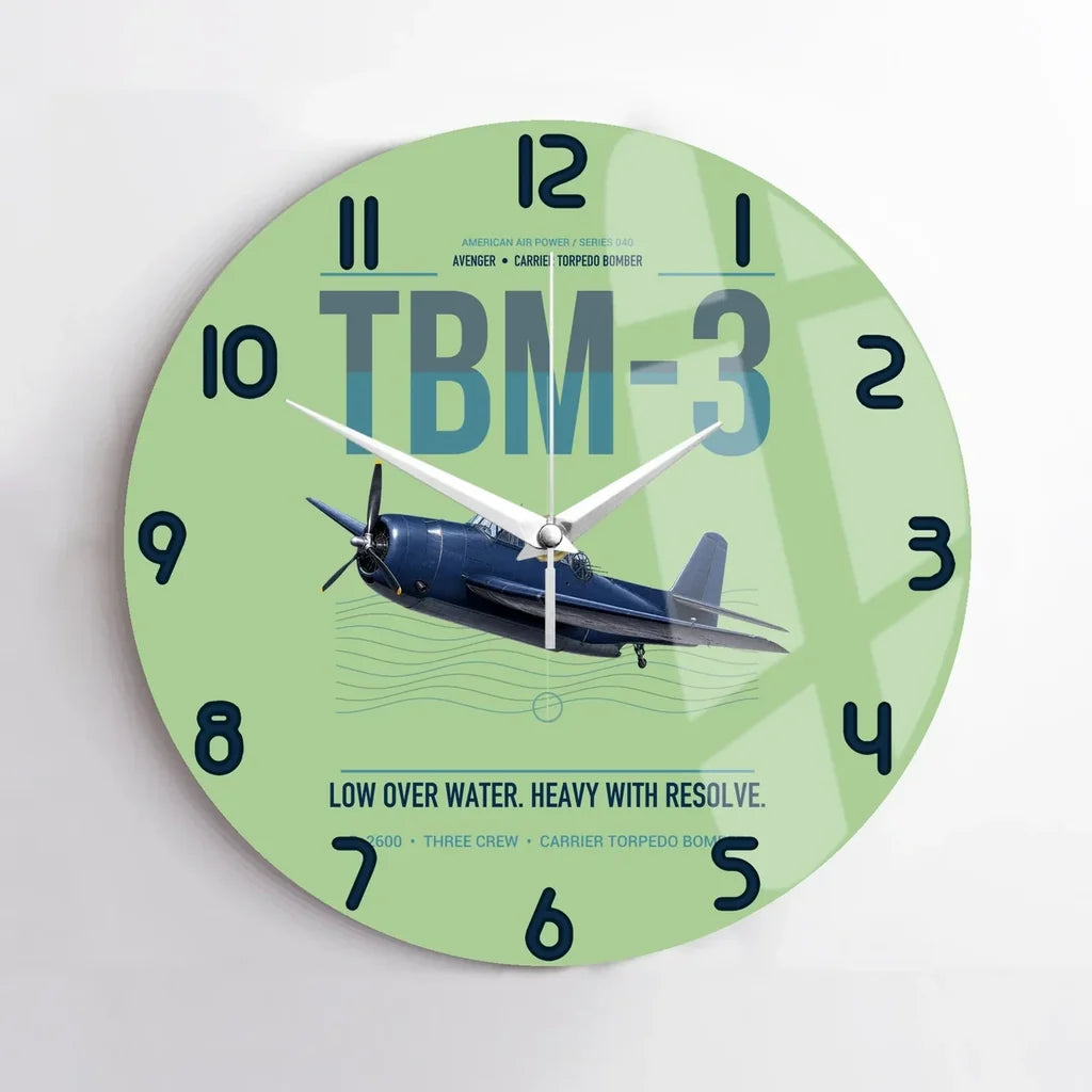TBM-3 Avenger design on light green no frame wall clock