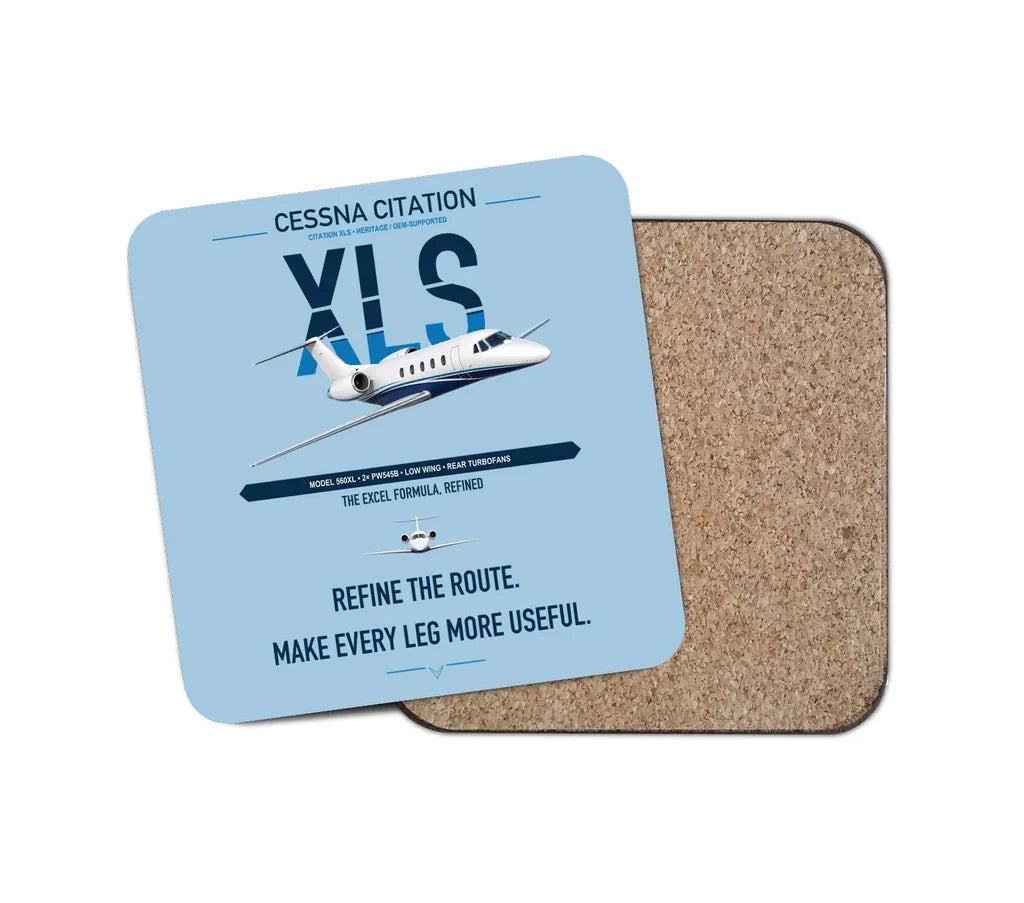 Cessna Citation XLS design on light blue 1 piece coaster