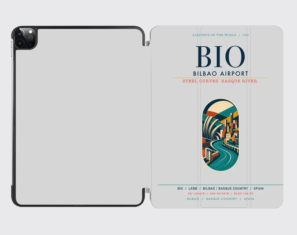Bilbao Airport (BIO) design on light gray ipad tablet case
