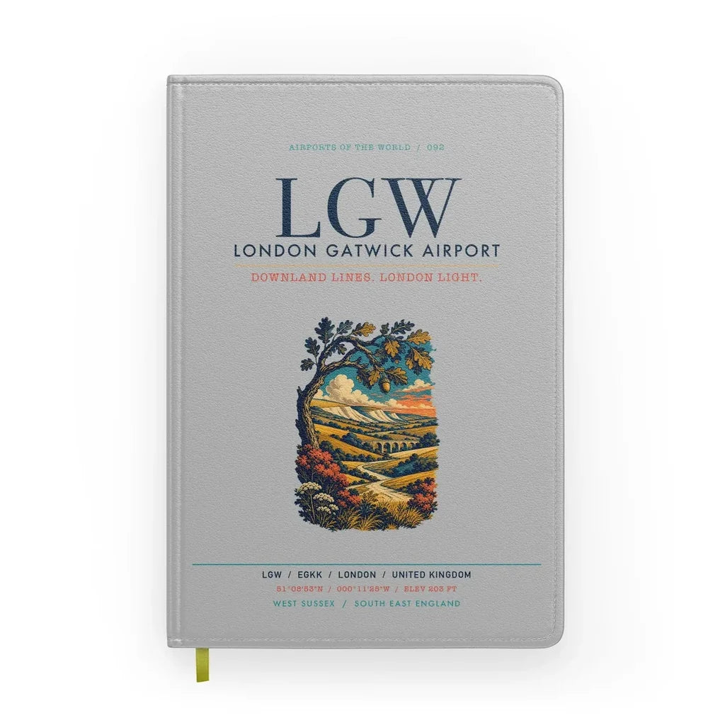 London Gatwick Airport (LGW) design on light gray notebook