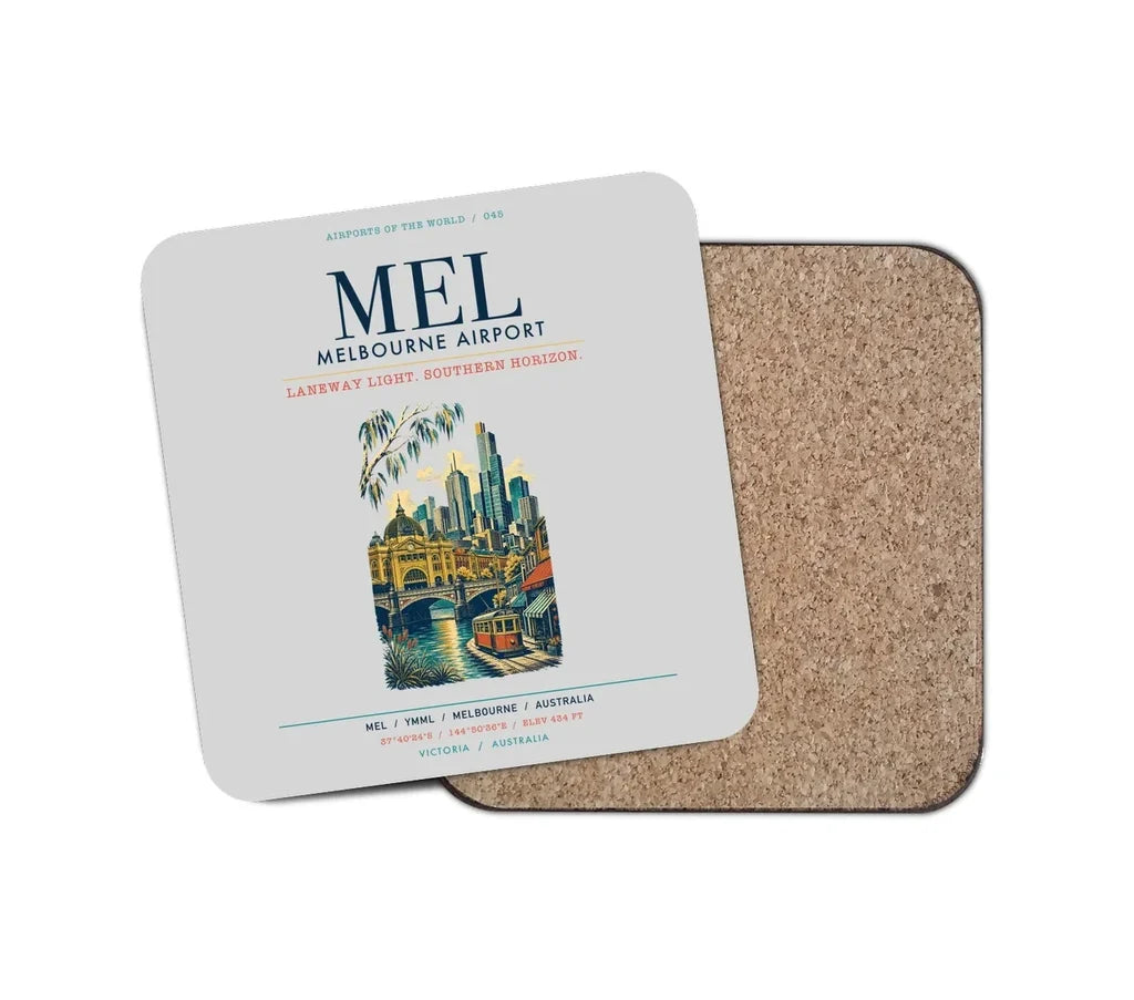 Melbourne Airport (MEL) design on light gray 1 piece coaster
