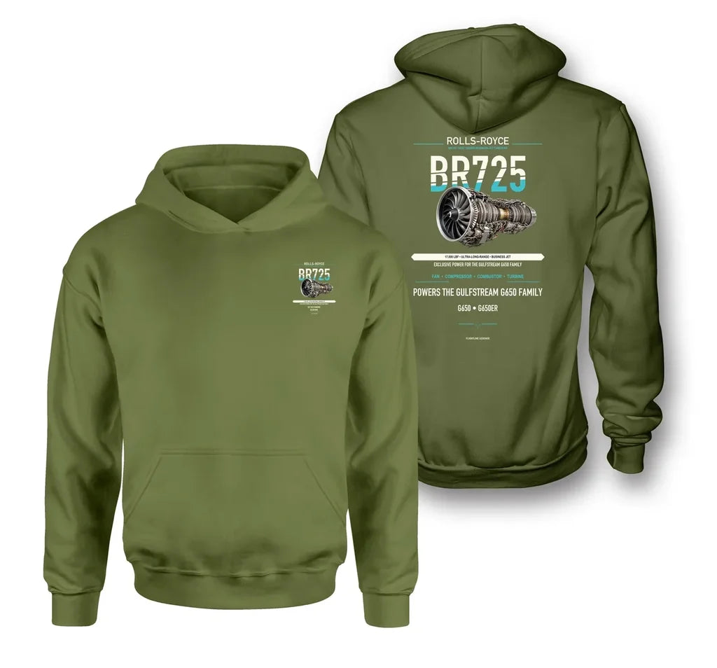 BR725 design on green army hoodie
