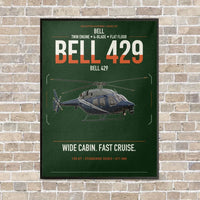 Thumbnail for Bell 429 vertical canvas print - framed - dark green background