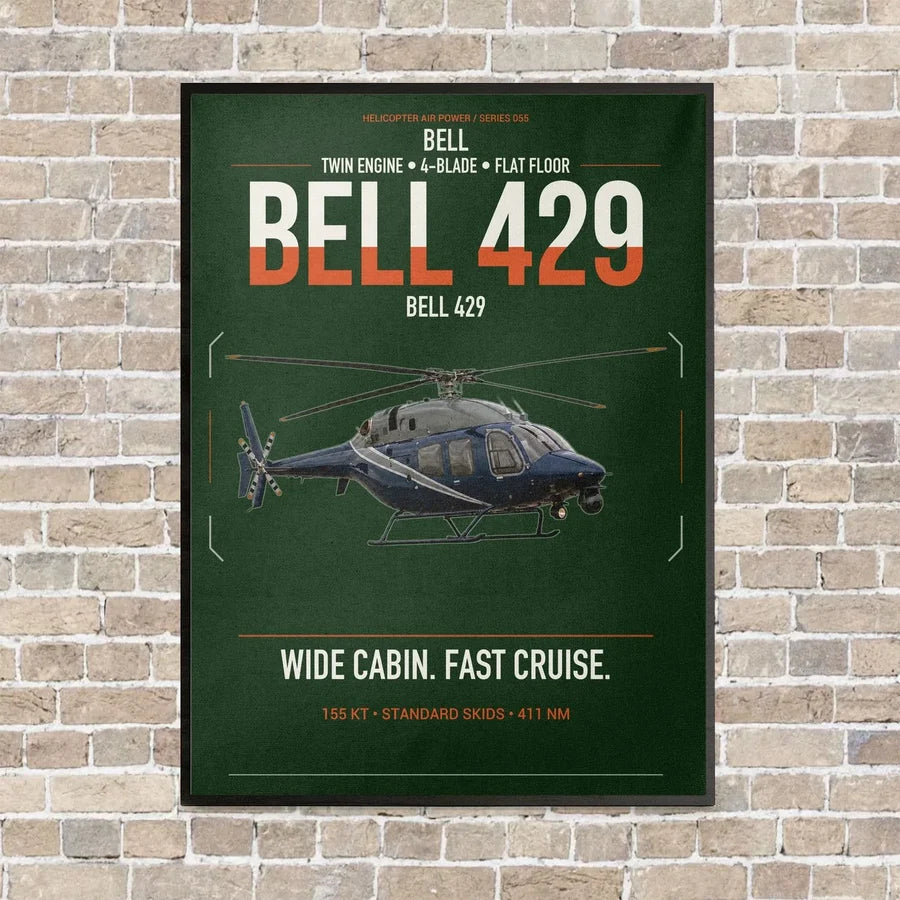 Bell 429 vertical canvas print - framed - dark green background