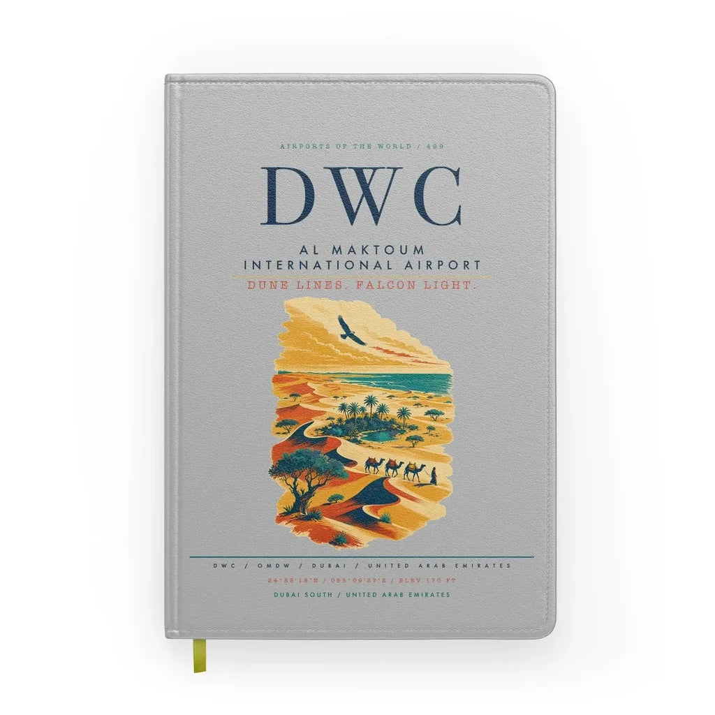 Al Maktoum International Airport (DWC) design on light gray notebook