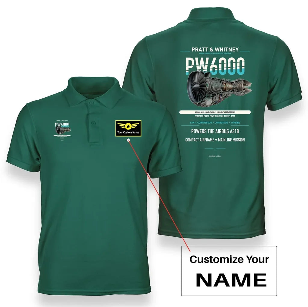 PW6000 design on green polo with custom name badge
