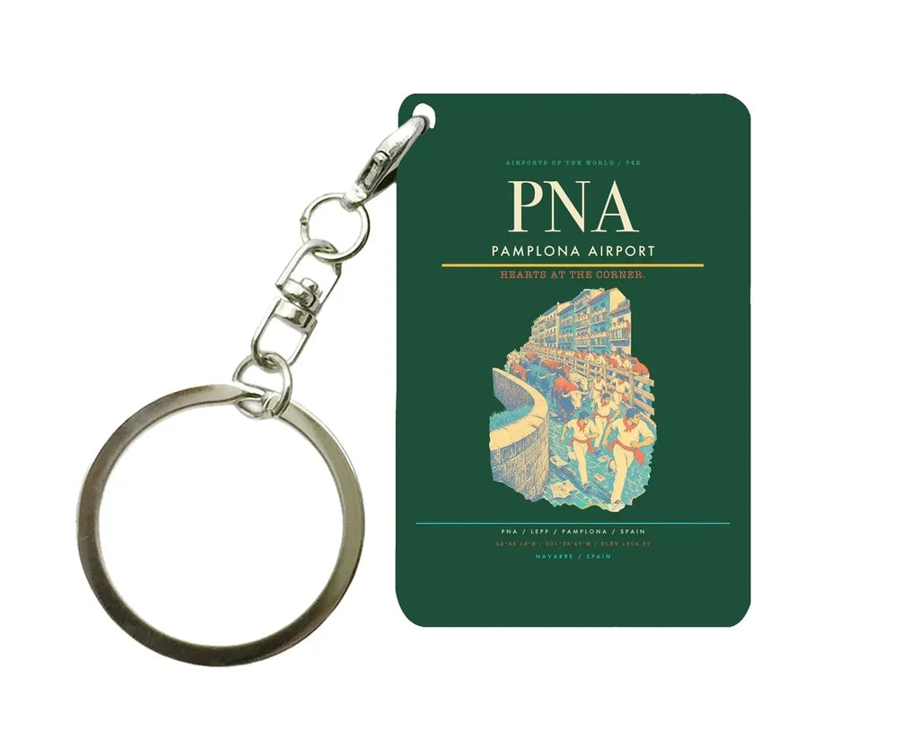 Pamplona Airport (PNA) design on dark green key chain