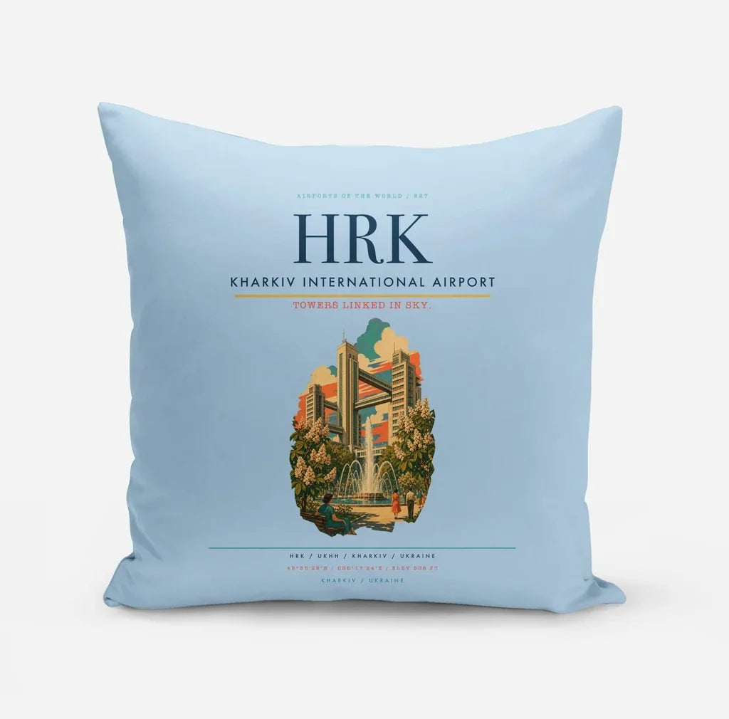 Kharkiv International Airport (HRK) design on light blue pillow